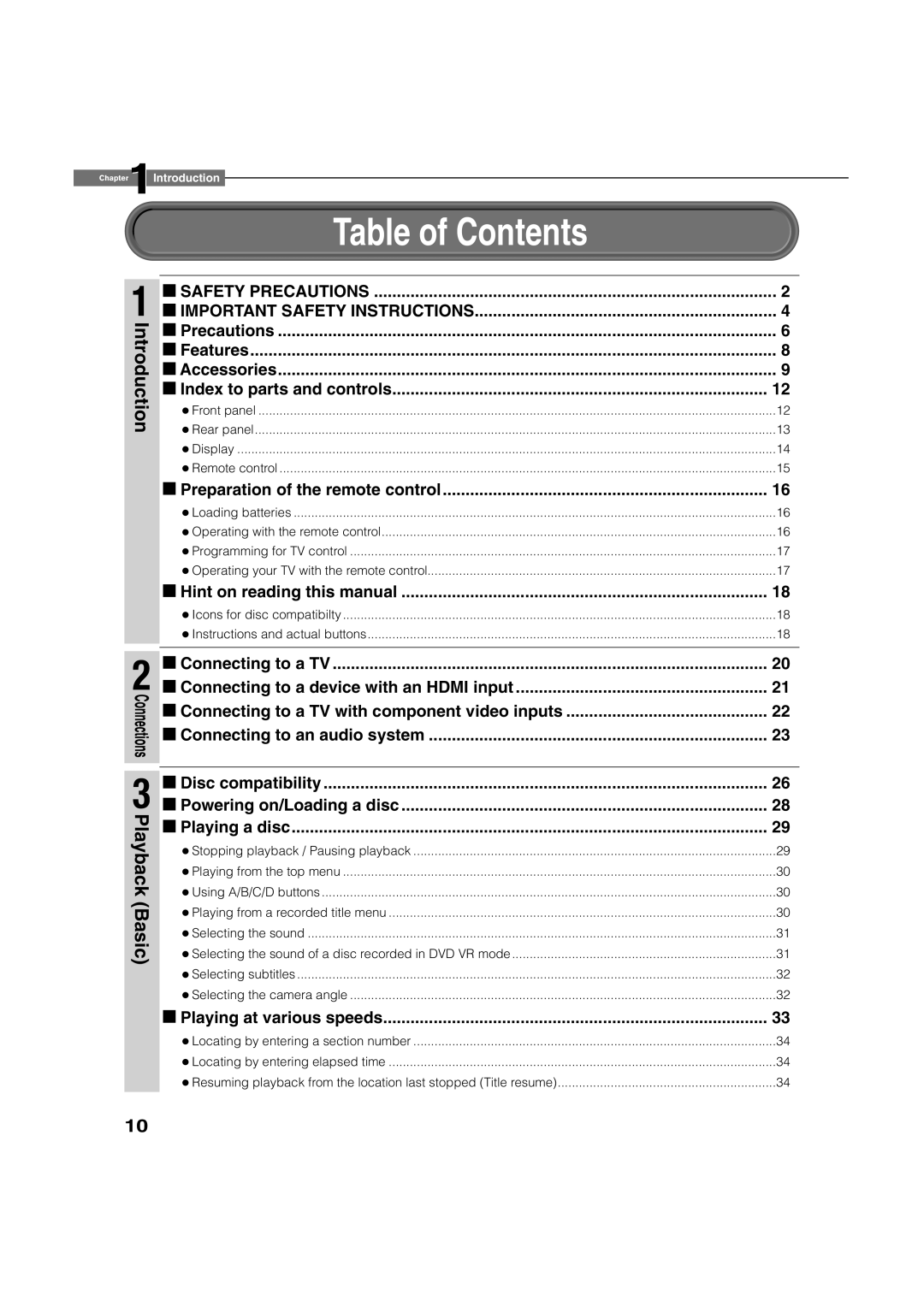 Toshiba HD-A1 owner manual Table of Contents 