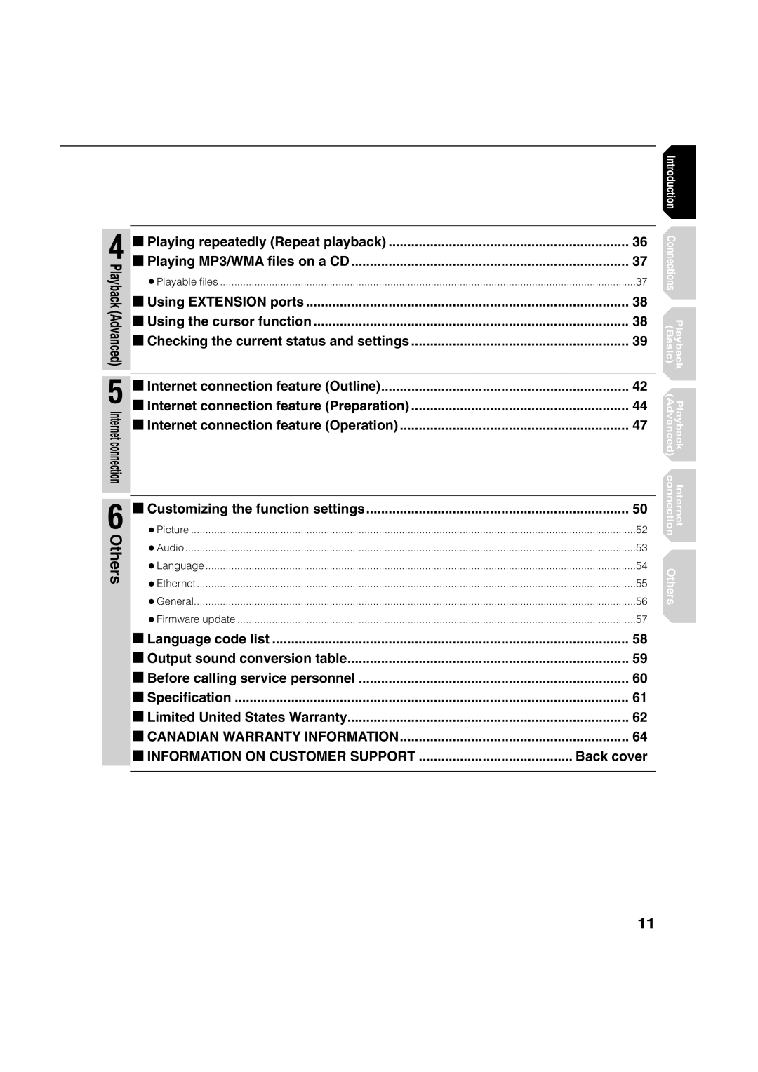 Toshiba HD-A1 owner manual 7Firmware update, 7Playable ﬁles, 7Picture Others 7Audio 7Language 7Ethernet 7General 