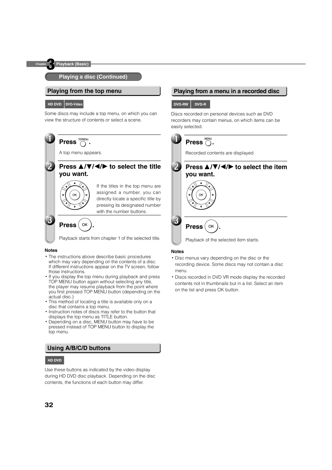 Toshiba HD-A2KC manual Press To select the title, Press / / / to select the item you want 