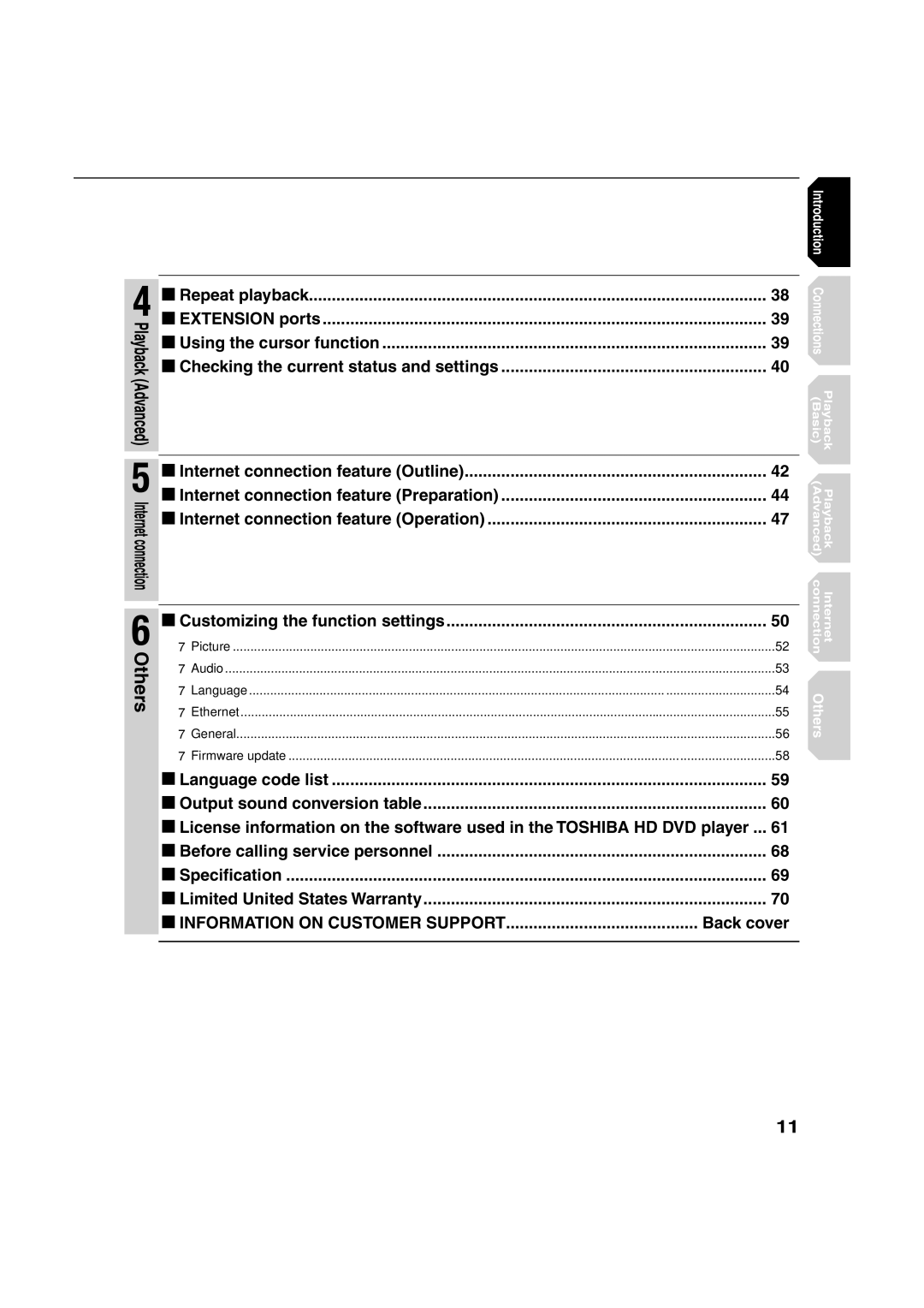 Toshiba HD-A2WKU manual 7Firmware update, Advanced, 7Picture Others 7Audio 7Language 7Ethernet 7General 