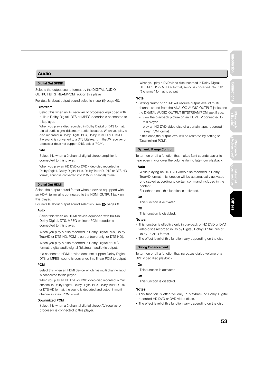 Toshiba HD-A2WKU manual Audio, Bitstream, Downmixed PCM 