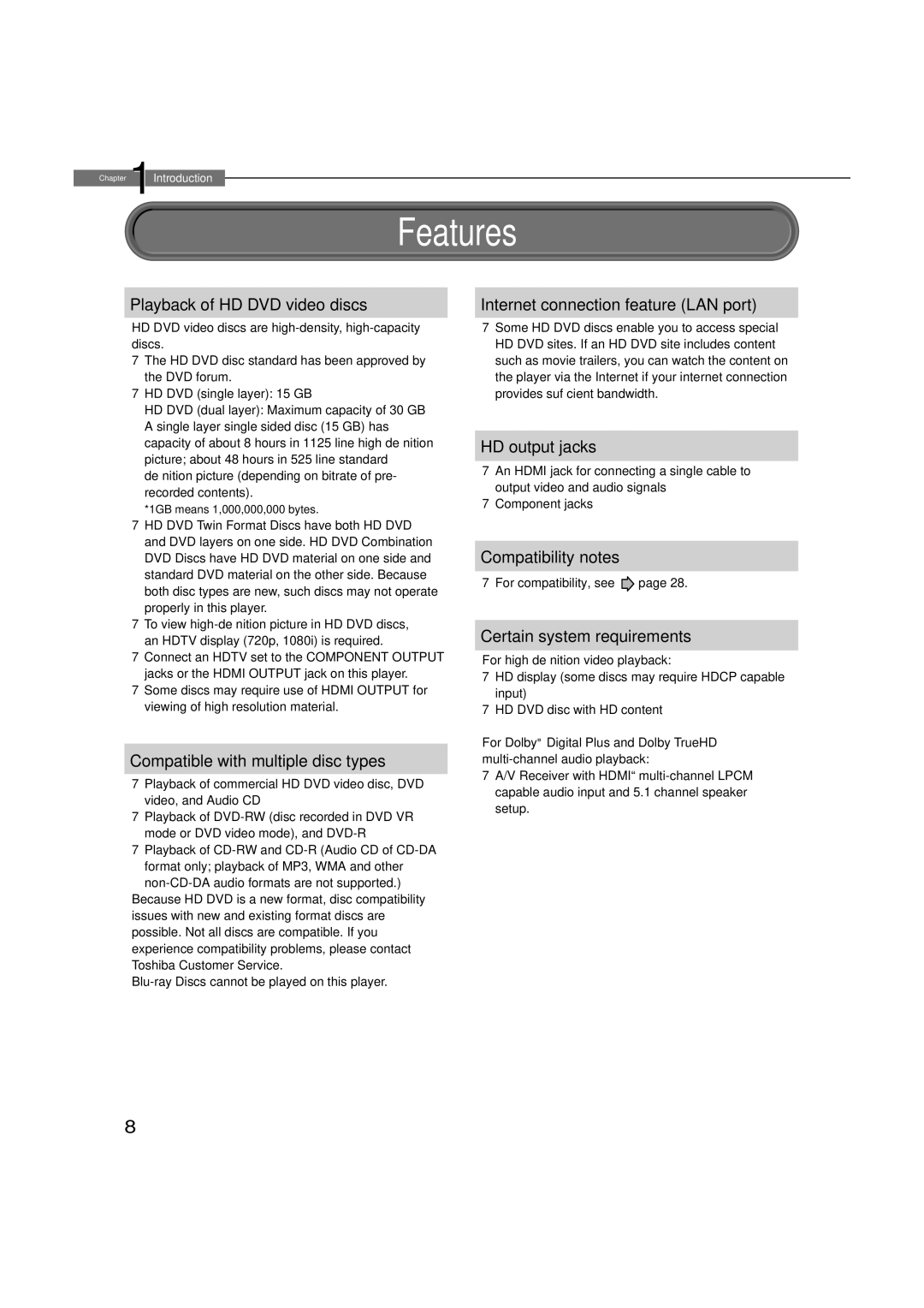 Toshiba HD-A2WKU manual Features 