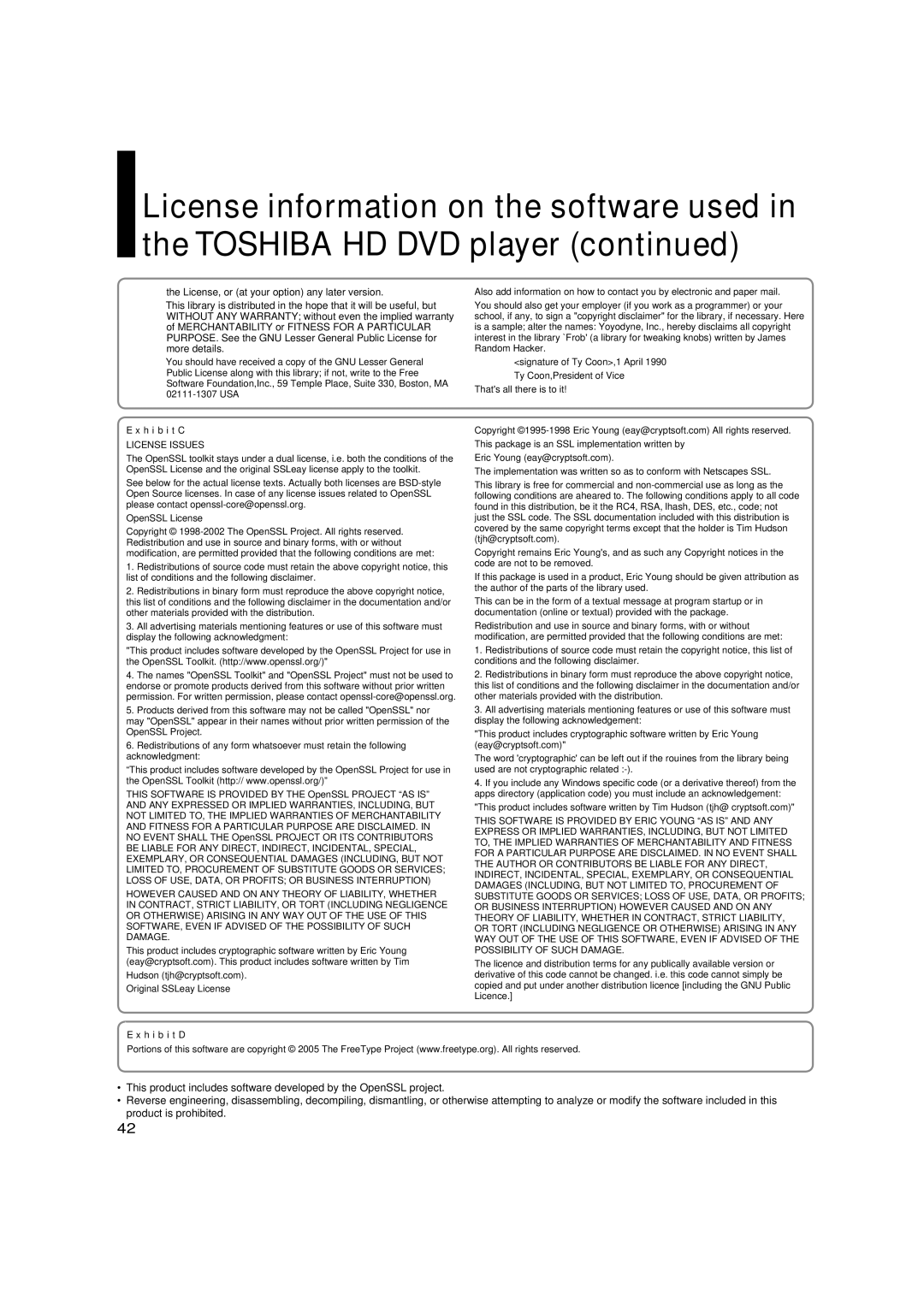 Toshiba HD-A30KU owner manual H i b i t C, H i b i t D 