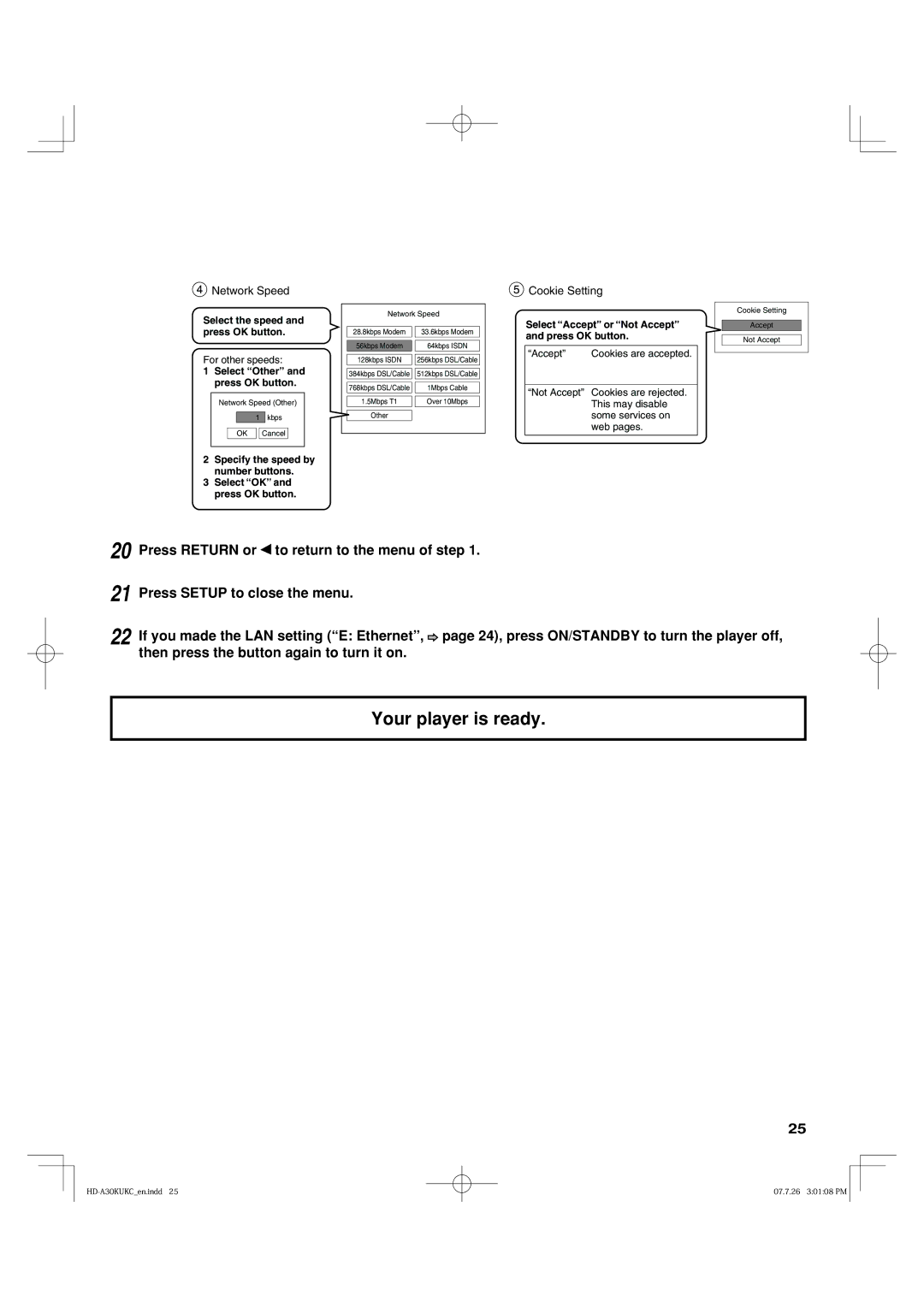 Toshiba HD-A35KC, HD-A35KU owner manual Network Speed, Cookie Setting 