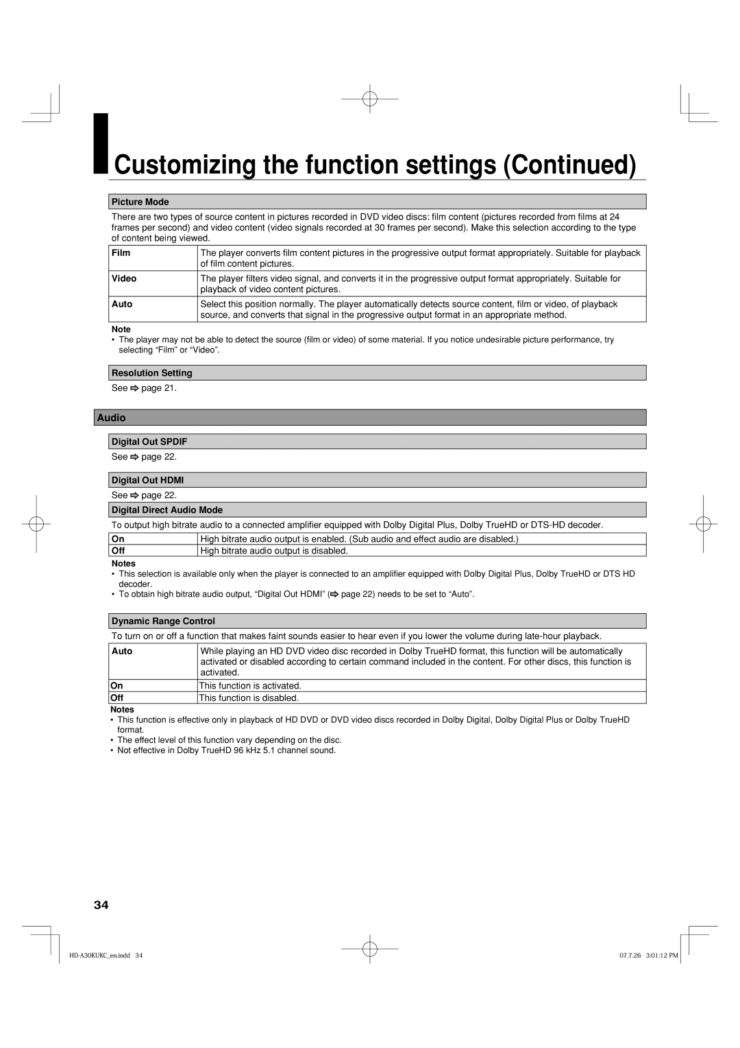 Toshiba HD-A35KU, HD-A35KC owner manual Audio 