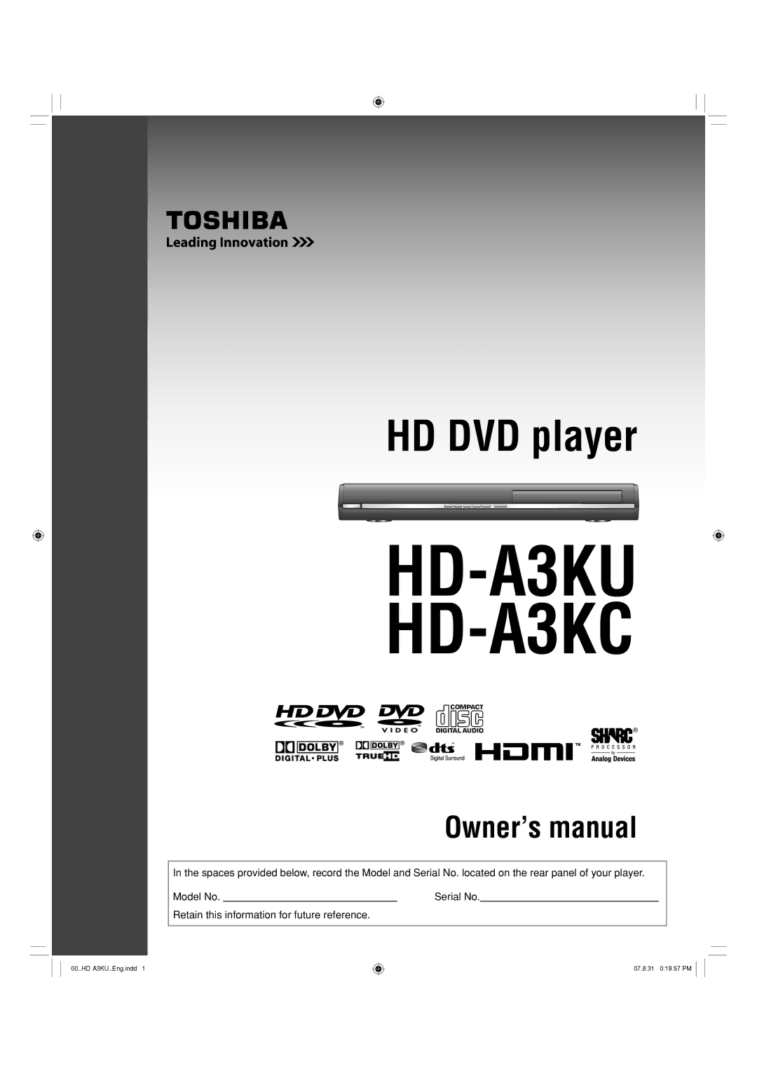 Toshiba owner manual HD-A3KU HD-A3KC 