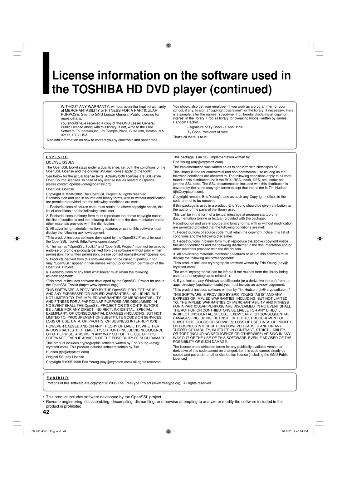 Toshiba HD-A3KC owner manual H i b i t C, H i b i t D 