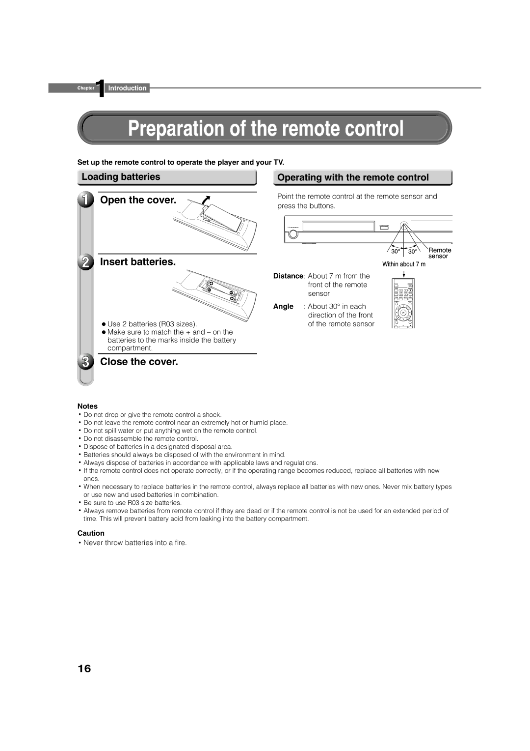 Toshiba HD-E1KE Preparation of the remote control, Open the cover Insert batteries, Close the cover, Loading batteries 