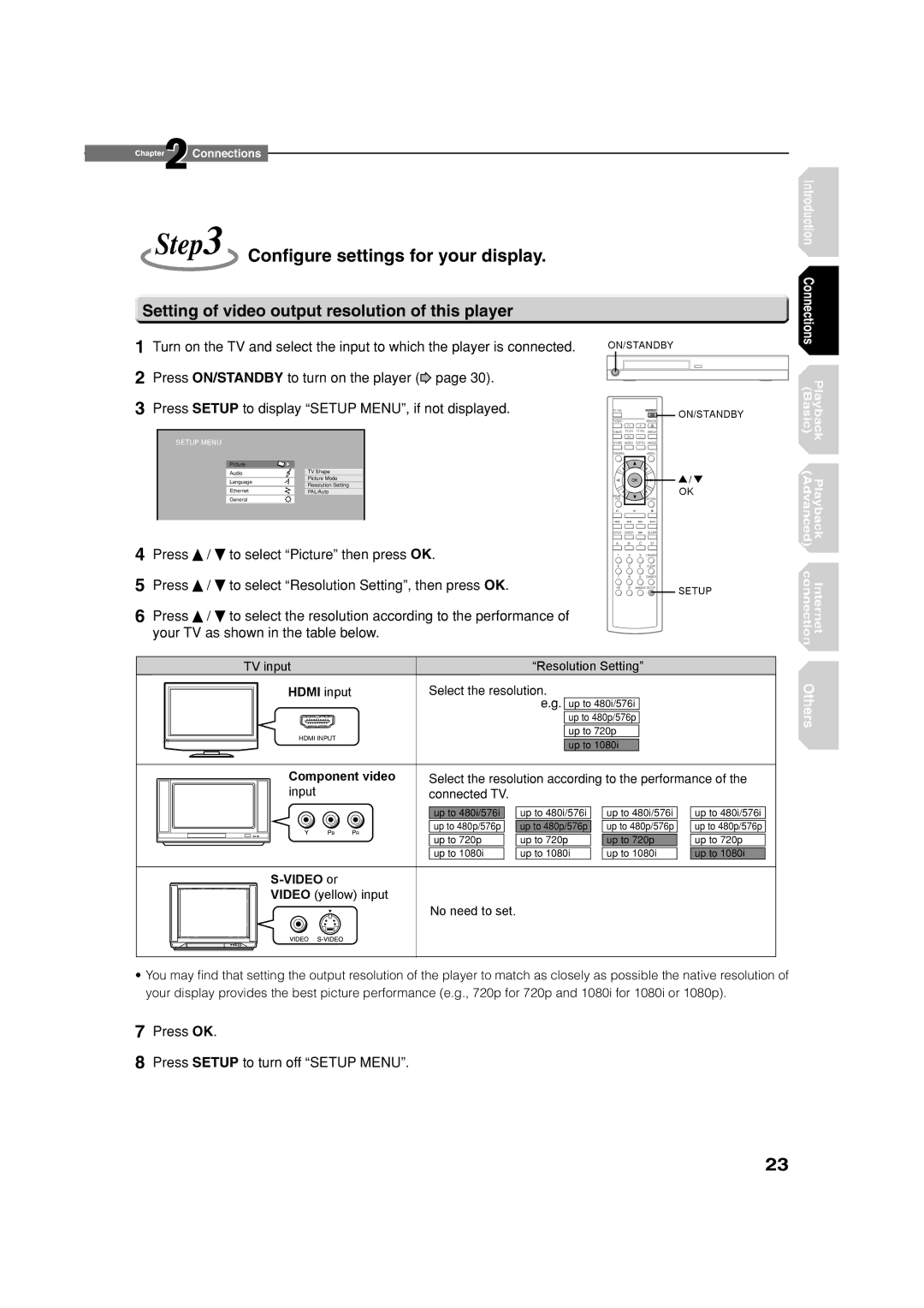 Toshiba HD-E1KE manual Conﬁgure settings for your display, Setting of video output resolution of this player 