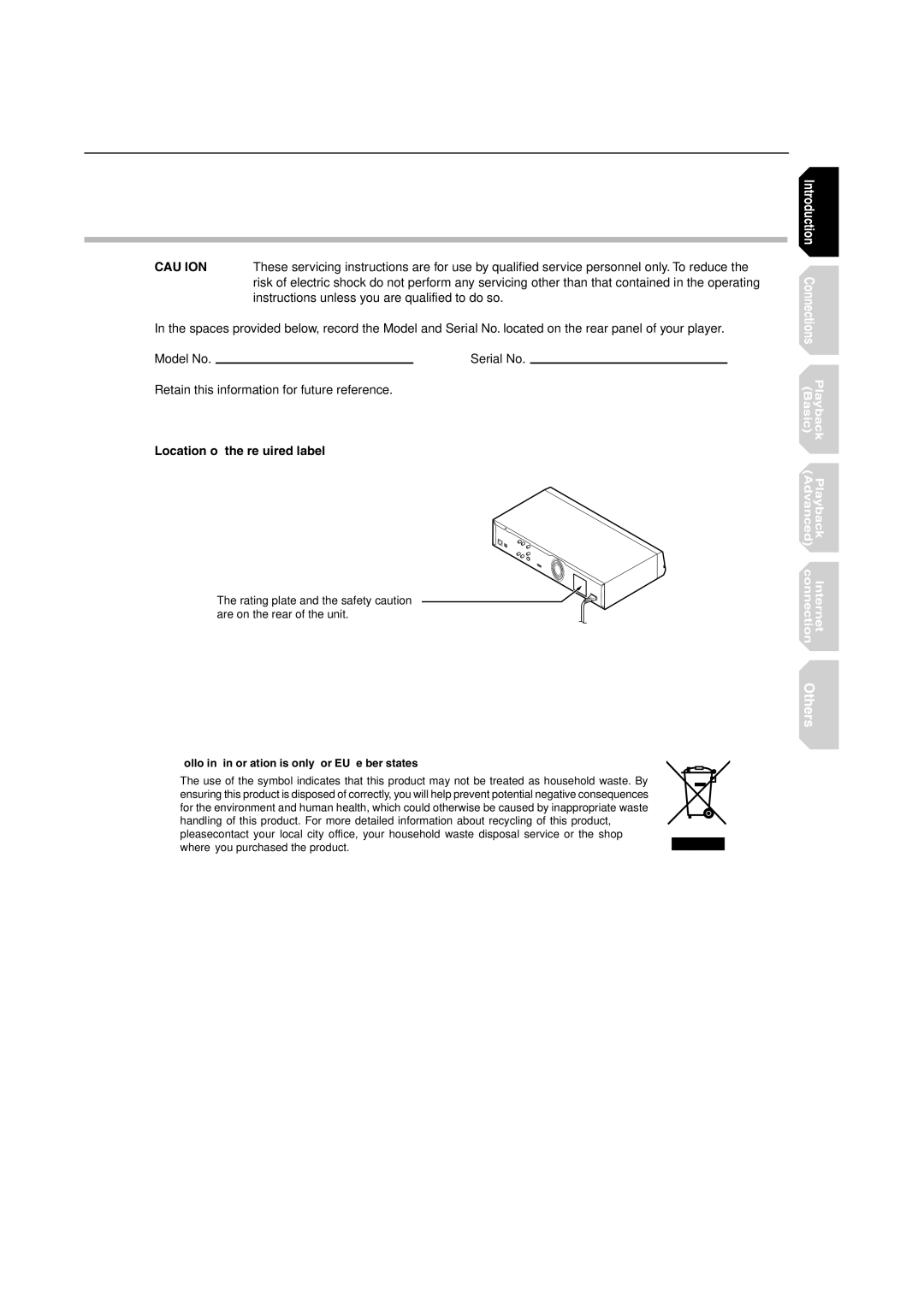 Toshiba HD-E1KE manual Location of the required label, Following information is only for EU-member states 