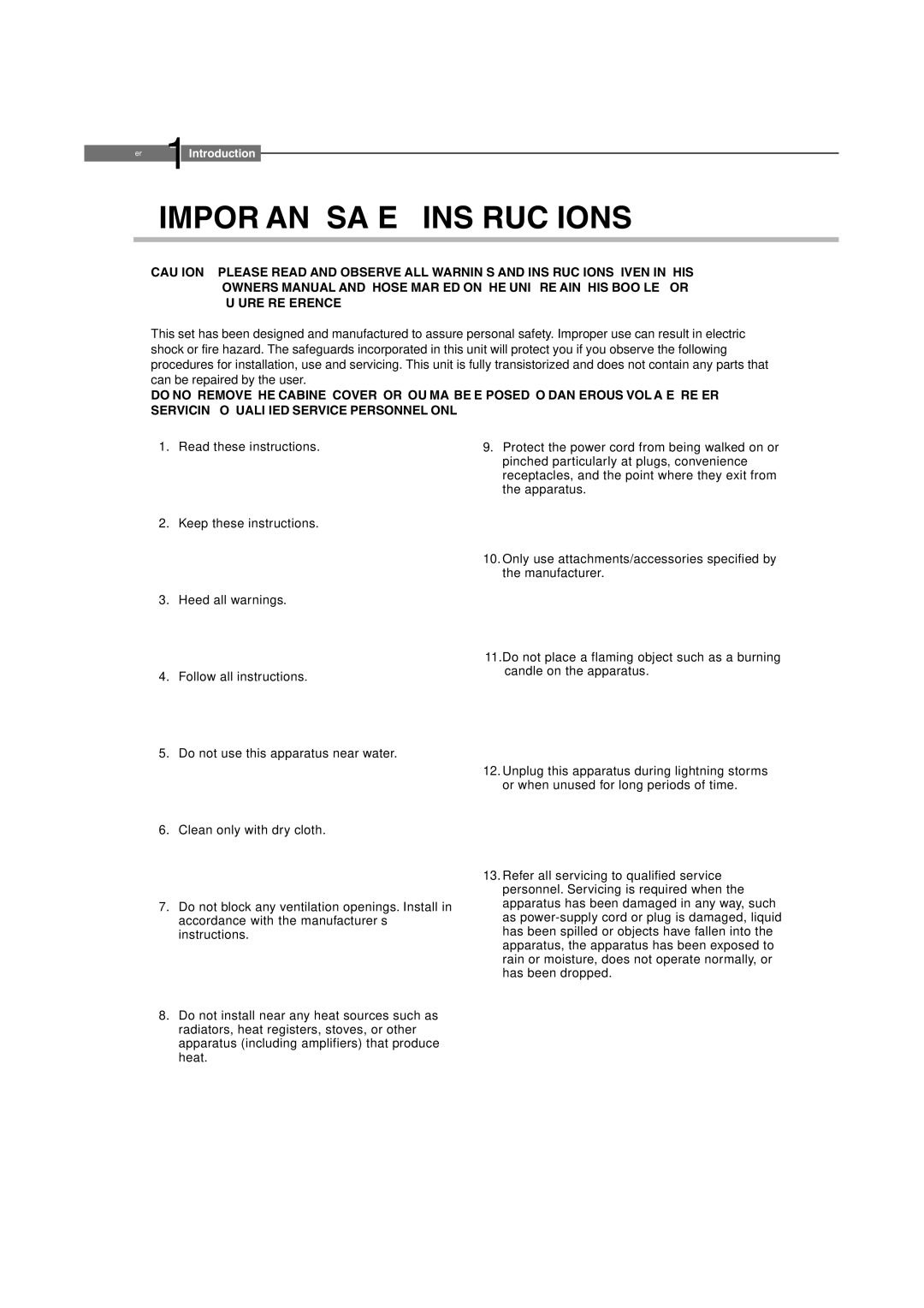 Toshiba HD-E1KE manual Important Safety Instructions 