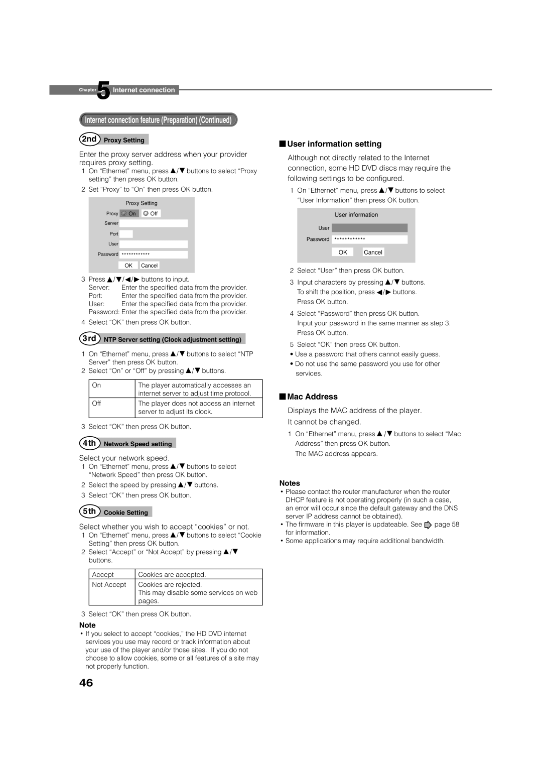 Toshiba HD-E1KE manual Select your network speed, Select whether you wish to accept cookies or not 