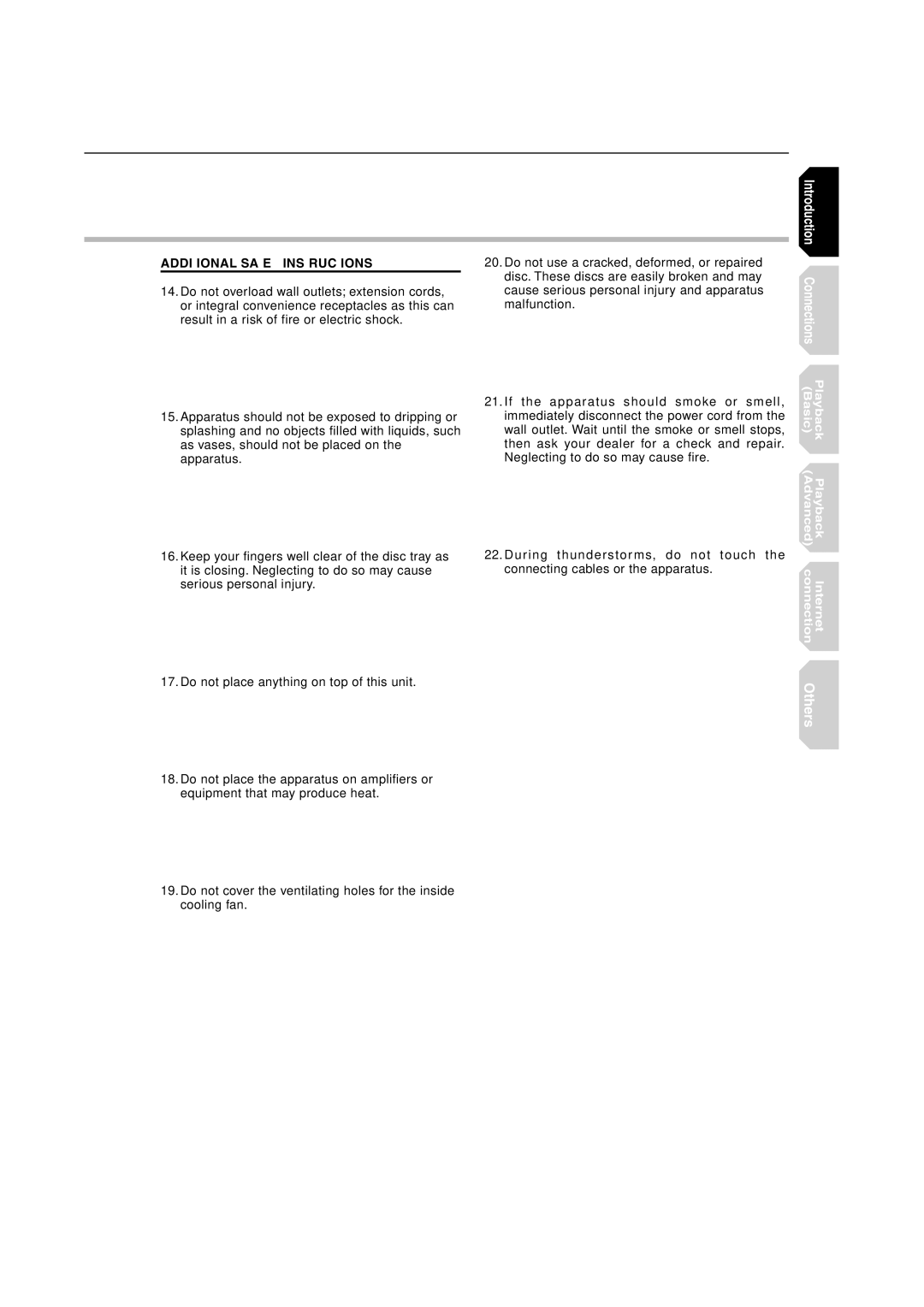 Toshiba HD-E1KE manual Cause serious personal injury and apparatus, Malfunction If the apparatus should smoke or smell 