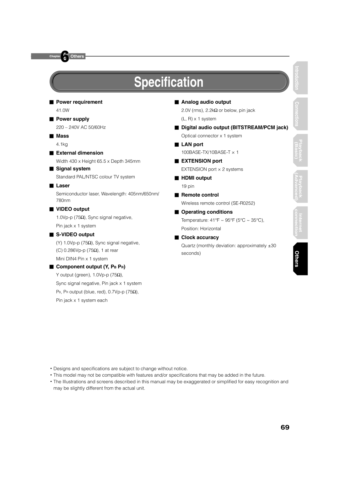 Toshiba HD-E1KE manual Speciﬁcation 