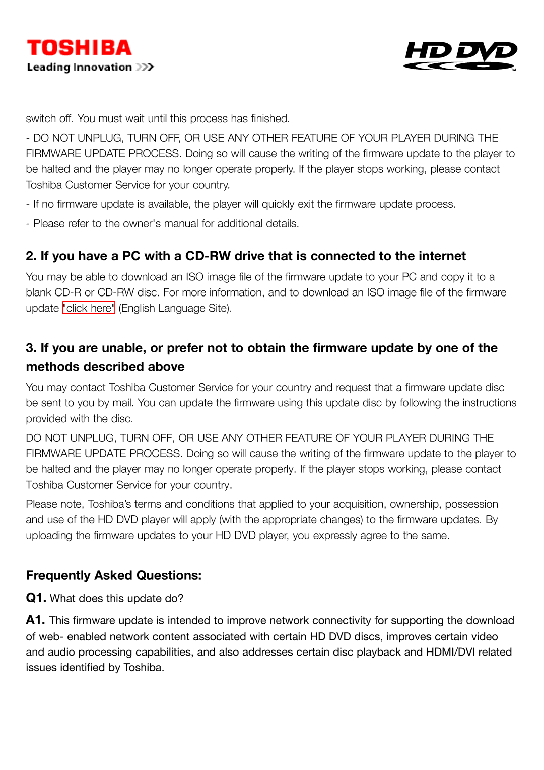 Toshiba HD-EP30, HD-EP35 owner manual Frequently Asked Questions 