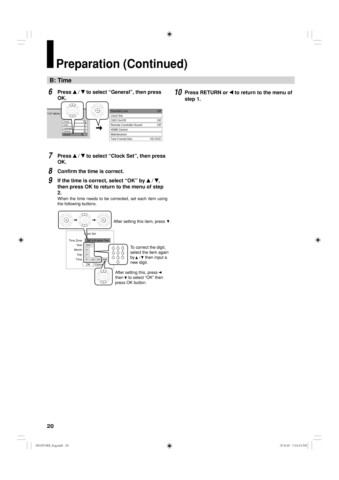 Toshiba HD-EP35KB manual Time 