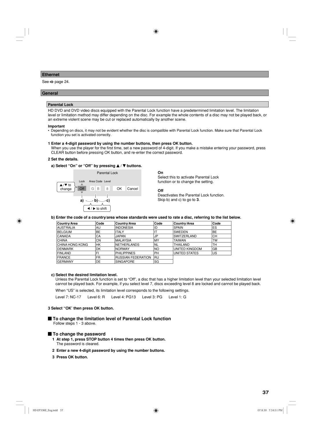 Toshiba HD-EP35KB manual Ethernet, General 