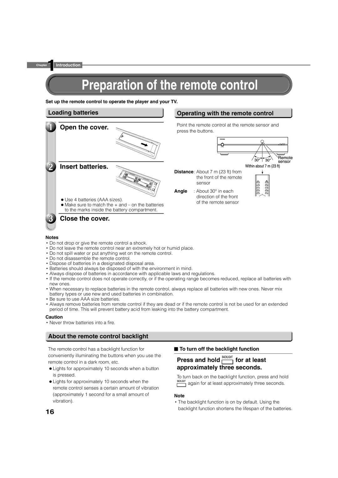 Toshiba HD-XA1, hd-xa1kn owner manual Preparation of the remote control, Open the cover Insert batteries, Close the cover 