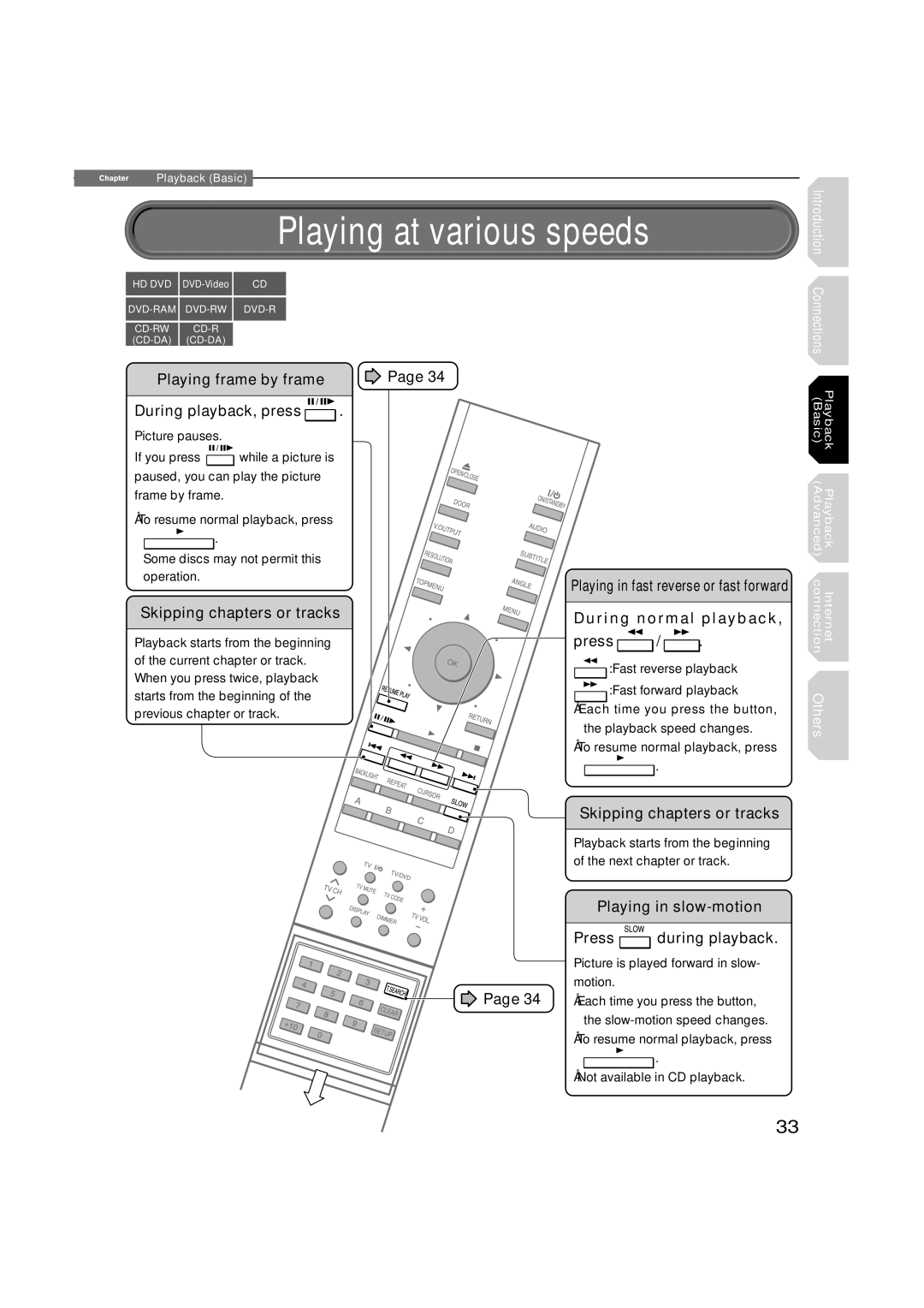 Toshiba hd-xa1kn, HD-XA1 owner manual Playing at various speeds, Playing in fast reverse or fast forward 