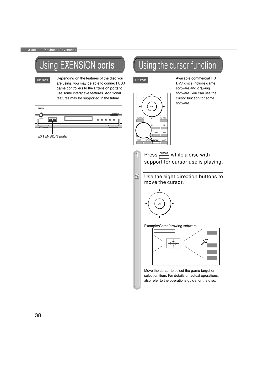 Toshiba HD-XA1, hd-xa1kn owner manual Using the cursor function 