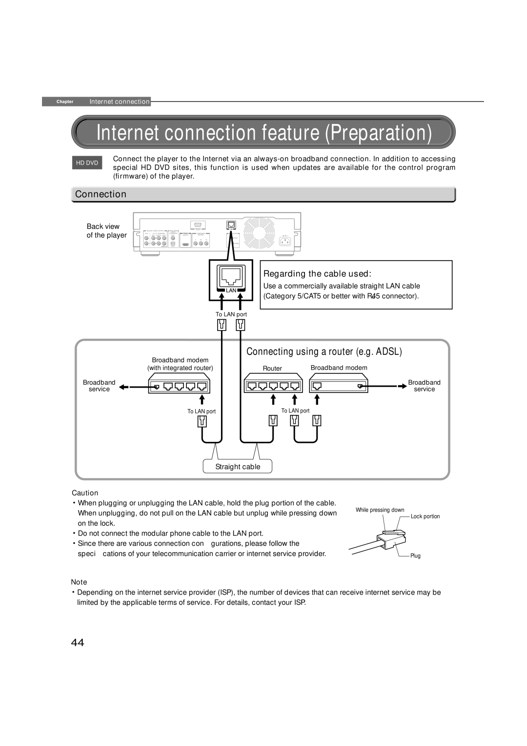 Toshiba HD-XA1, hd-xa1kn owner manual Connecting using a router e.g. Adsl, Connection 