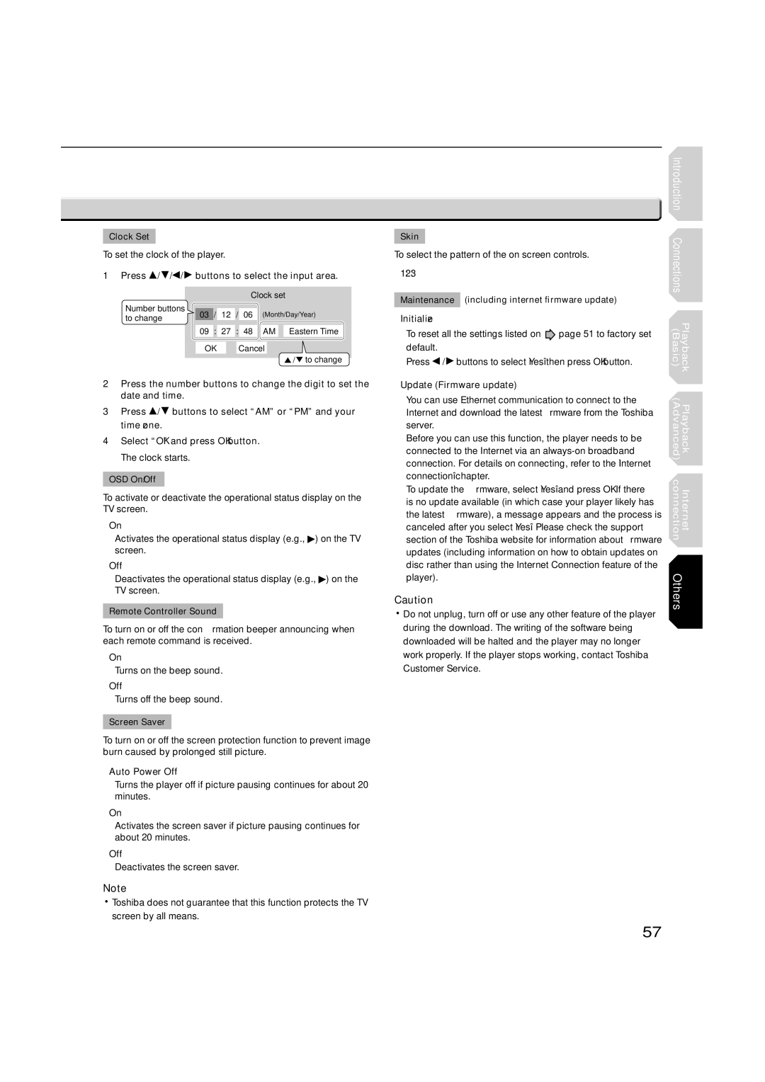 Toshiba hd-xa1kn Press / / / buttons to select the input area, Auto Power Off, 123, Initialize, Update Firmware update 