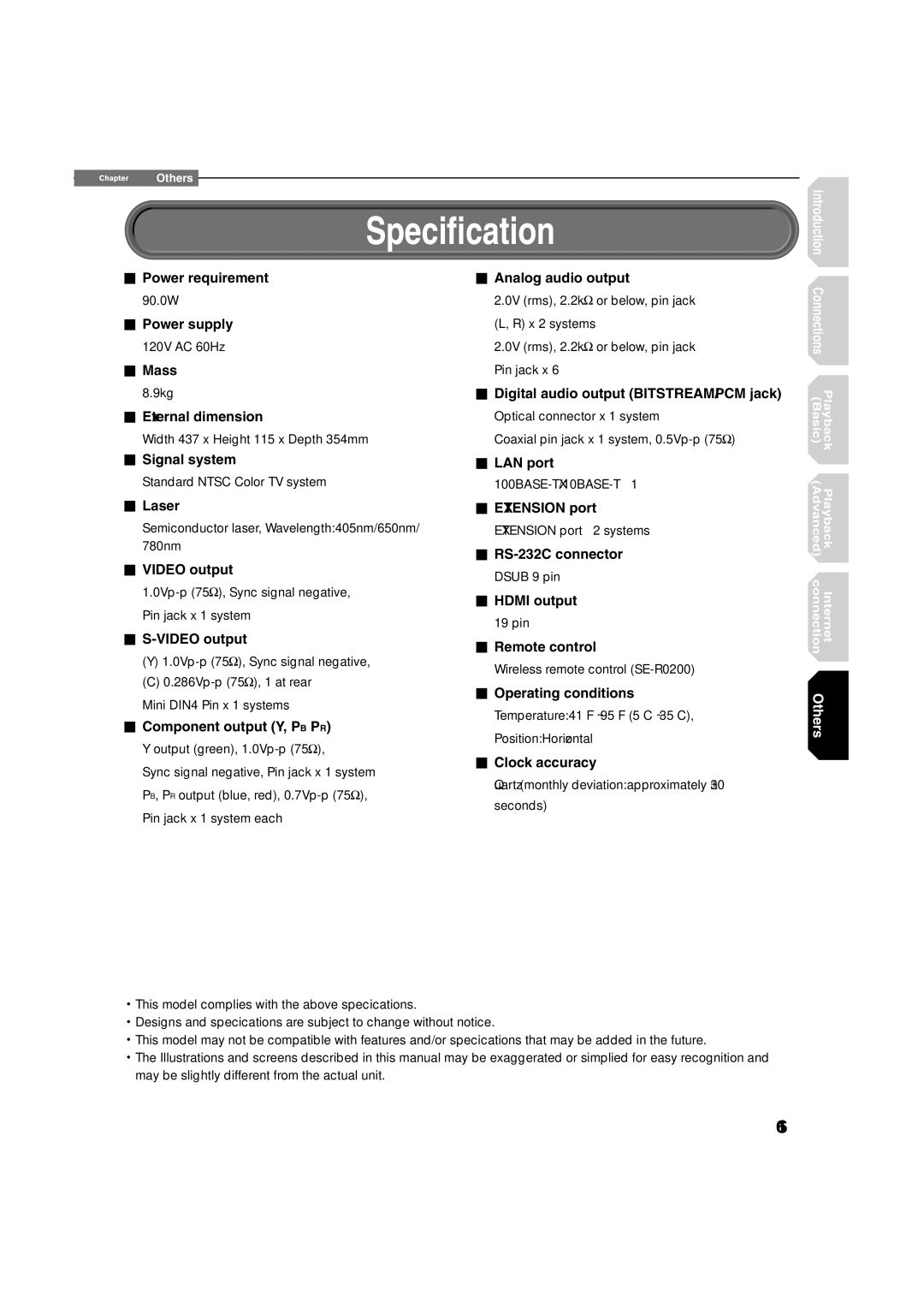 Toshiba hd-xa1kn, HD-XA1 owner manual Speciﬁcation, Component output Y, PB PR 