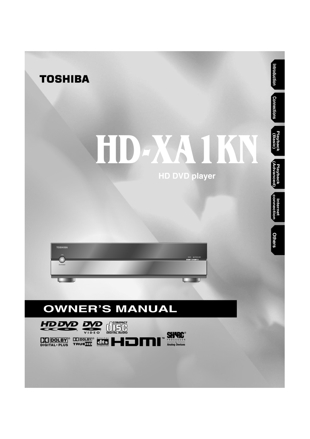 Toshiba hd-xa1kn owner manual Owner’S Manual, Basic, Playback, Internet, Others, HD DVD player, Advanced, connection 