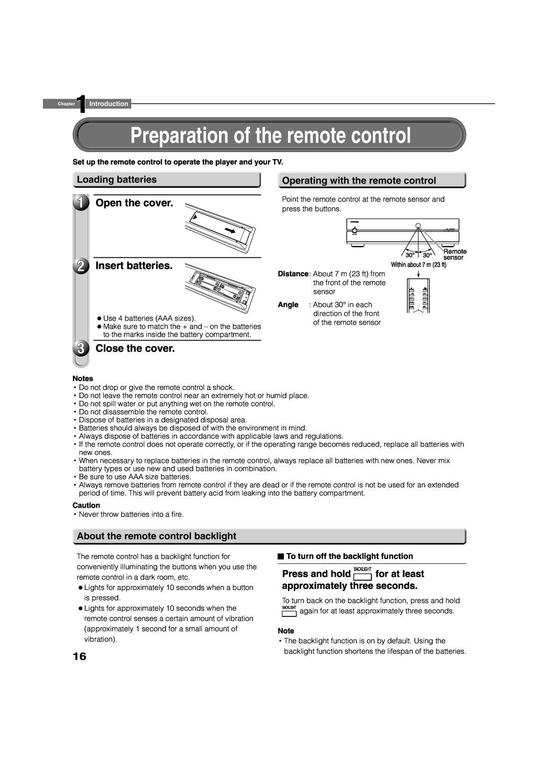 Toshiba HD-XA1 Preparation of the remote control, Open the cover 2 Insert batteries, Close the cover, Loading batteries 