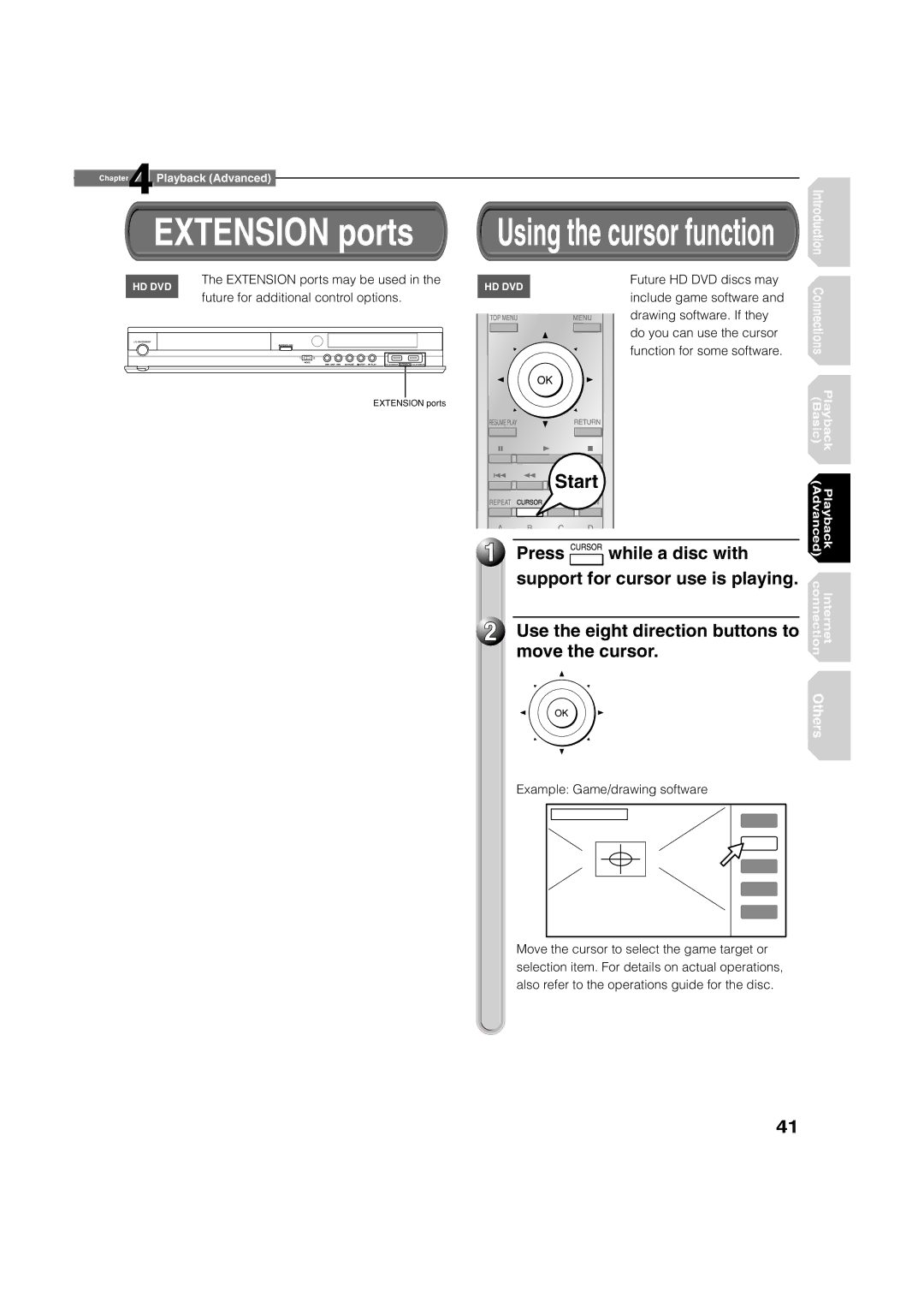 Toshiba HD-XA2KN owner manual Extension ports, Press While a disc with Support for cursor use is playing, Move the cursor 