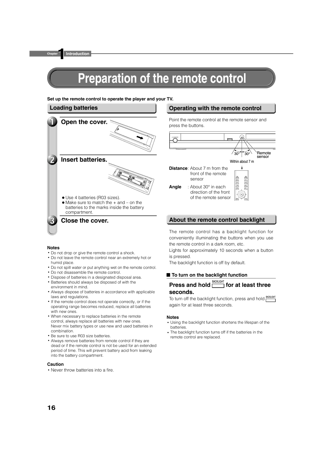 Toshiba HD-XE1 manual Preparation of the remote control, Open the cover Insert batteries, Close the cover 