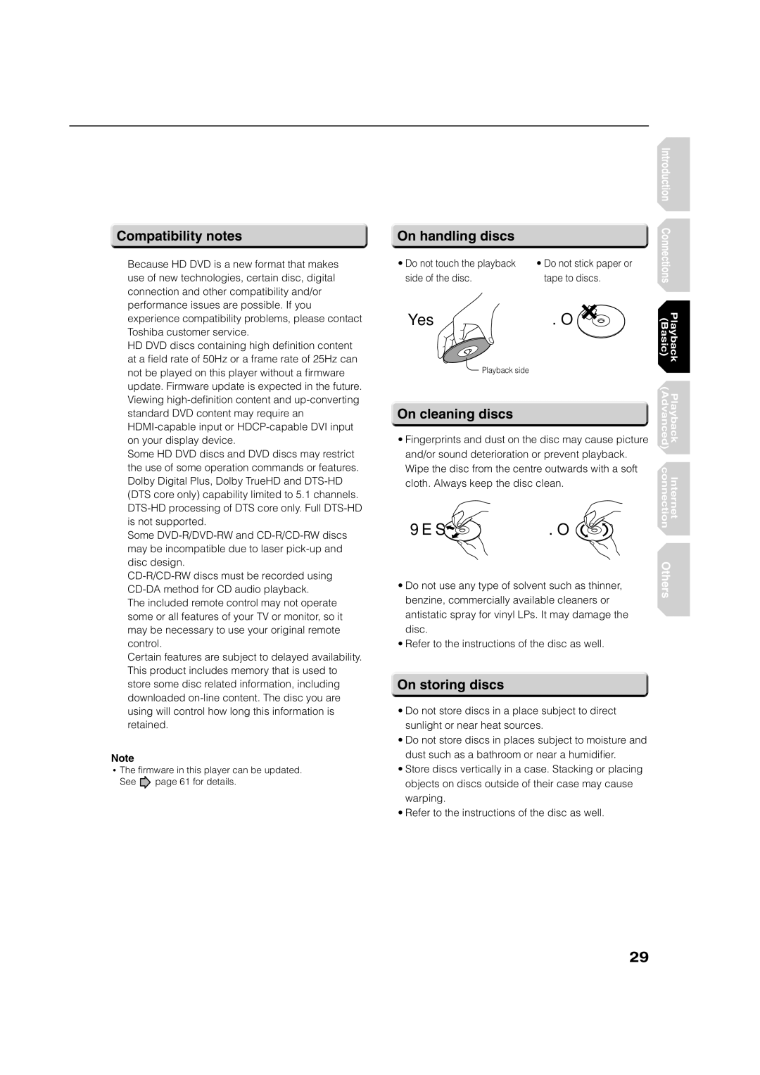 Toshiba HD-XE1 manual On handling discs, On cleaning discs, On storing discs 