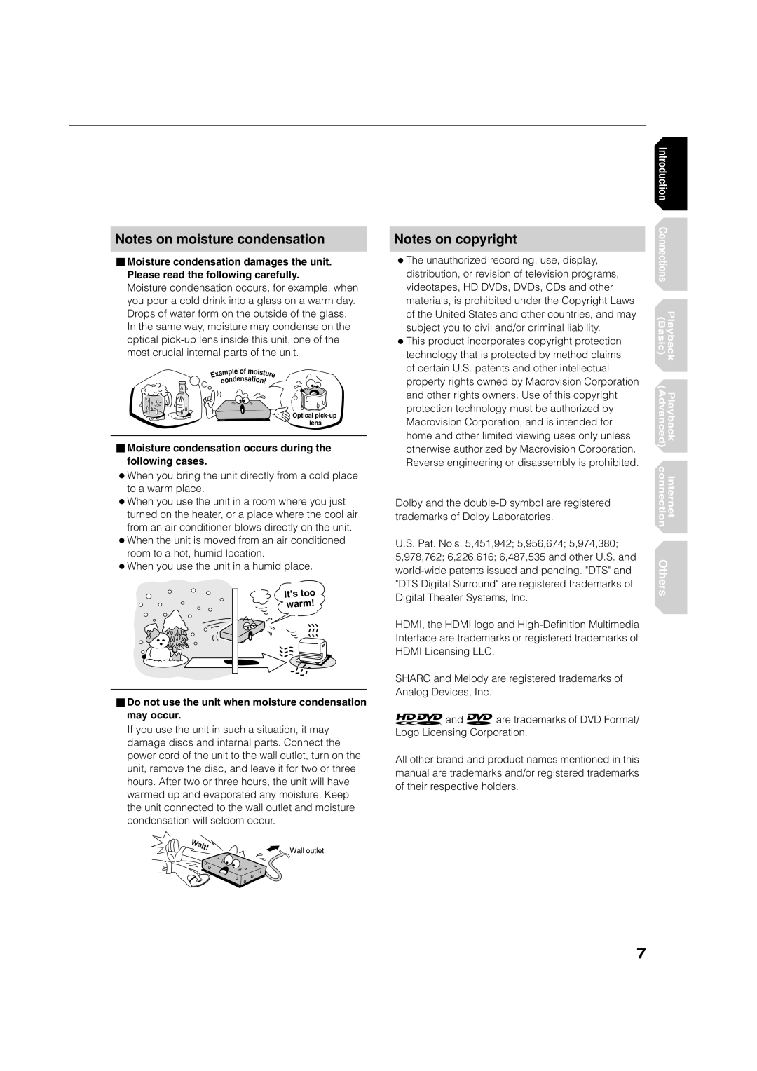 Toshiba HD-XE1 manual Moisture condensation occurs during the following cases 