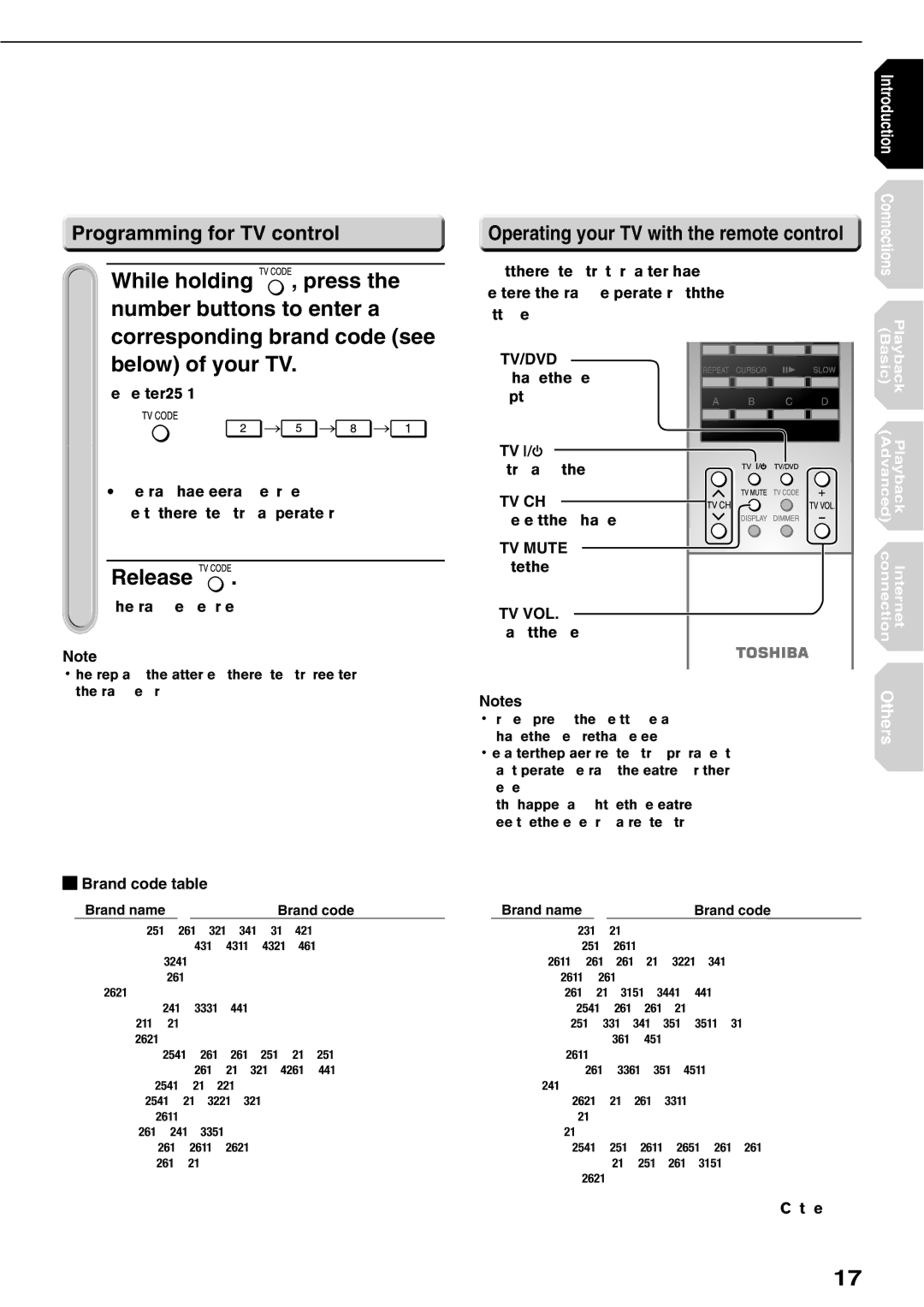 Toshiba HD-XE1KY manual Release, Programming for TV control, Operating your TV with the remote control, Brand code table 