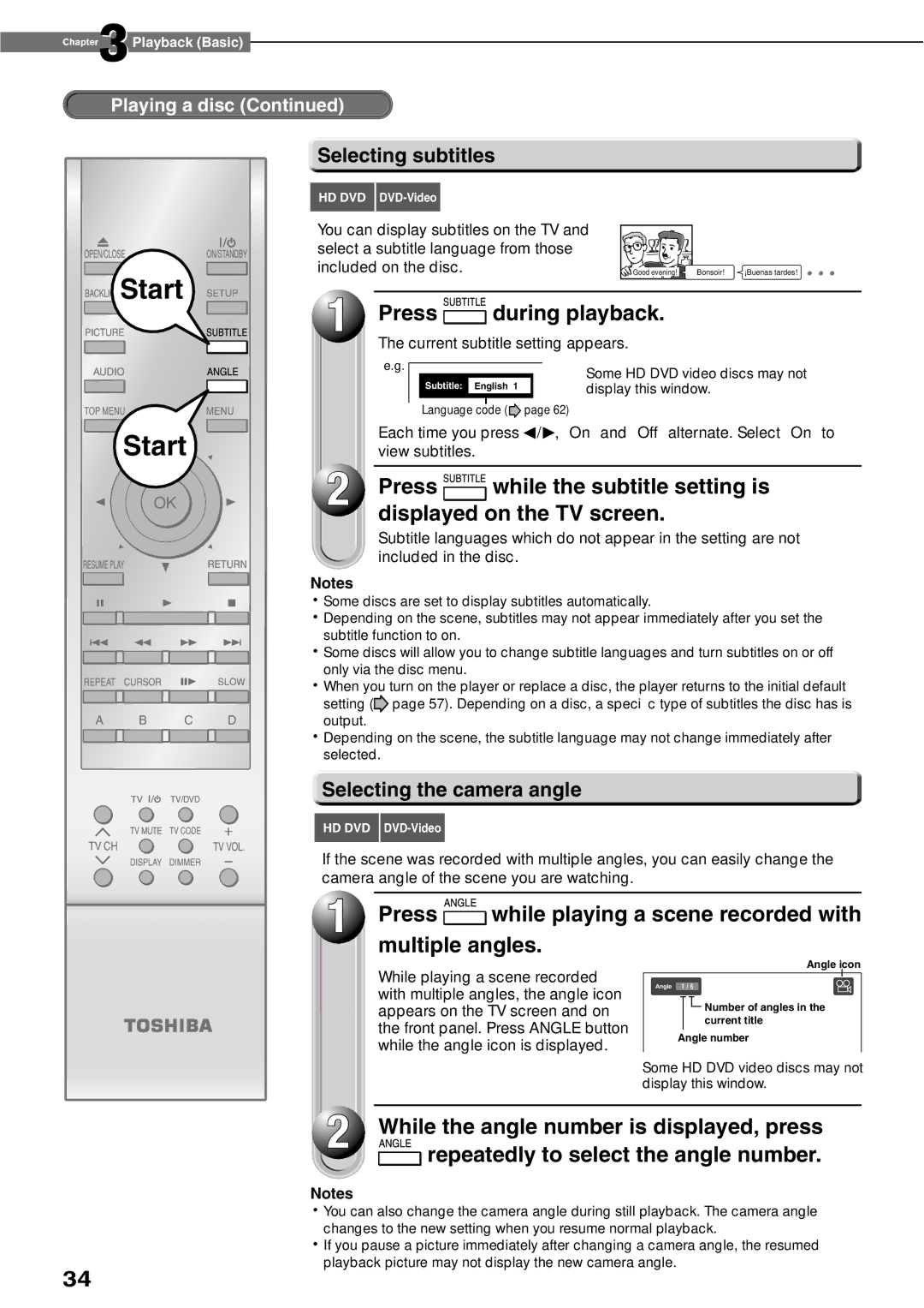 Toshiba HD-XE1KY During playback, Displayed on the TV screen, Press while playing a scene recorded with multiple angles 