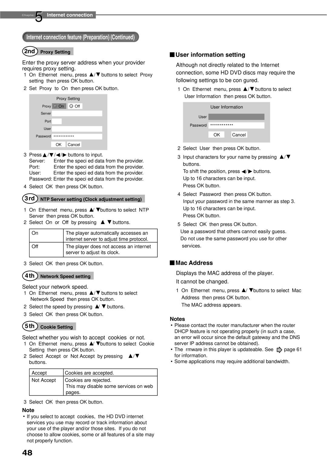 Toshiba HD-XE1KY manual Select your network speed, Select whether you wish to accept cookies or not 