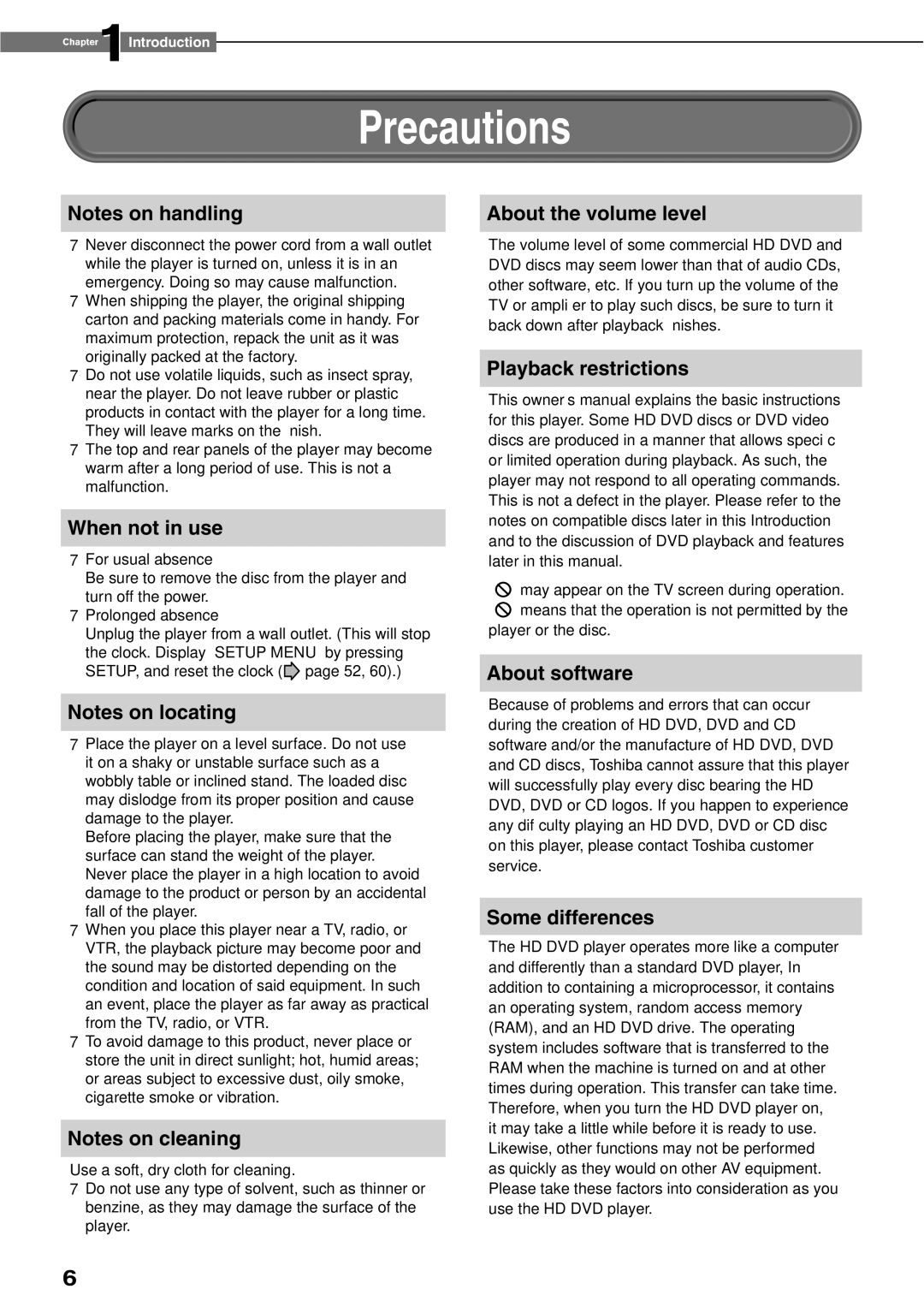 Toshiba HD-XE1KY manual Precautions 