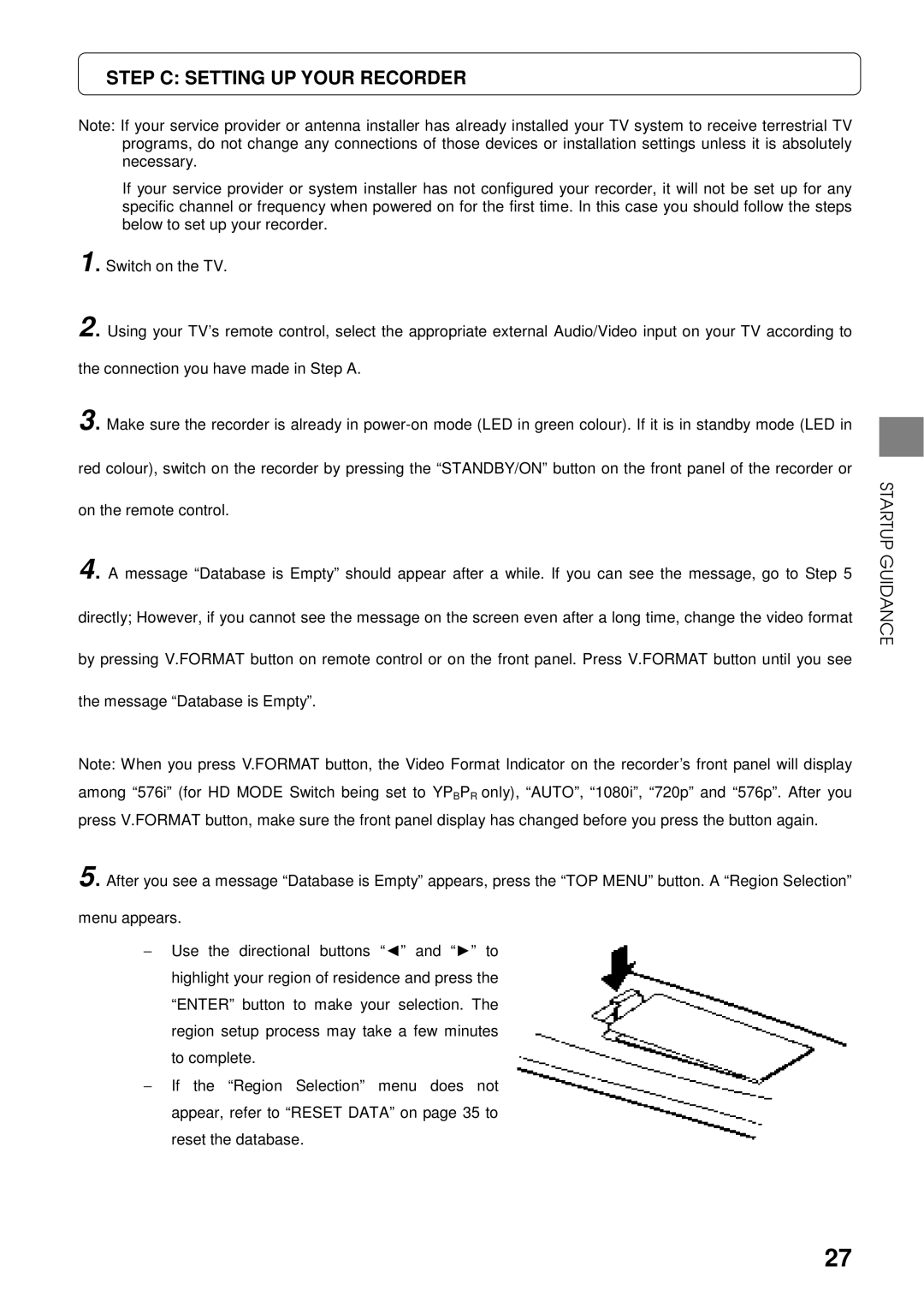 Toshiba HDD-J35 manual Step C Setting UP Your Recorder 