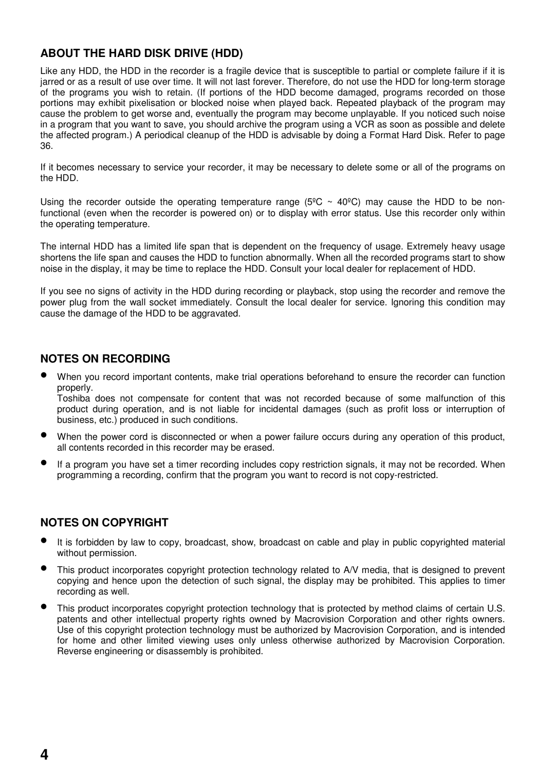 Toshiba HDD-J35 manual About the Hard Disk Drive HDD 