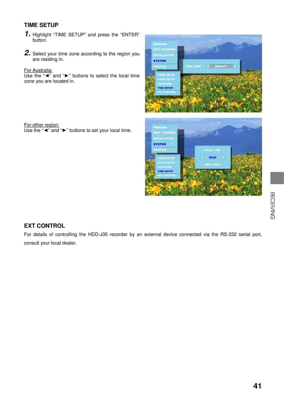 Toshiba HDD-J35 manual Time Setup, EXT Control 