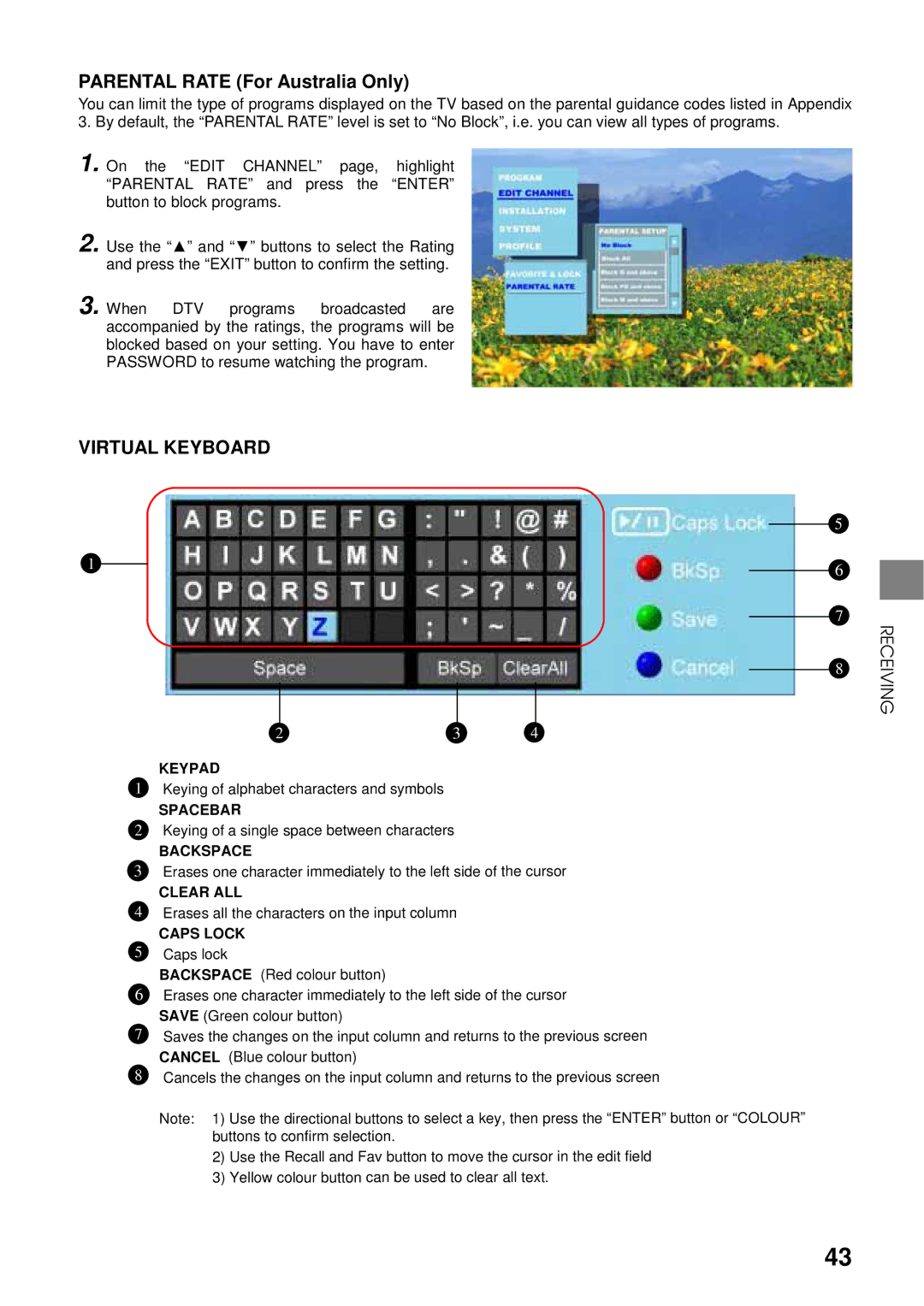 Toshiba HDD-J35 manual Parental Rate For Australia Only, Virtual Keyboard 