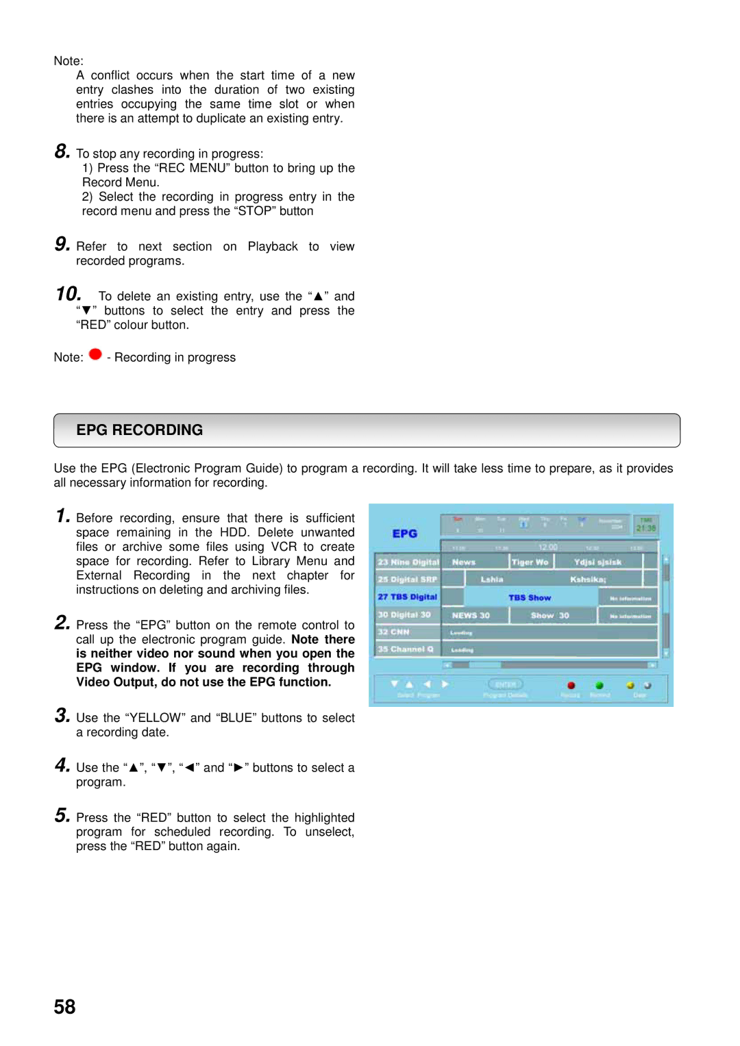 Toshiba HDD-J35 manual EPG Recording 