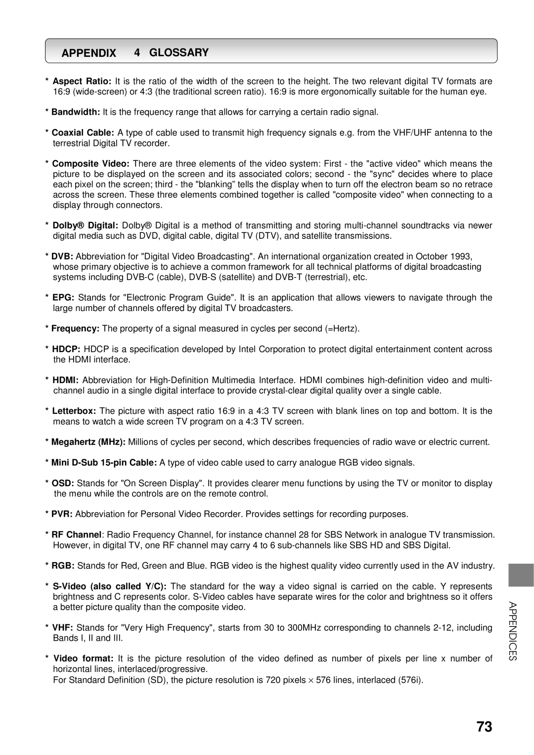 Toshiba HDD-J35 manual Appendix 4 Glossary 