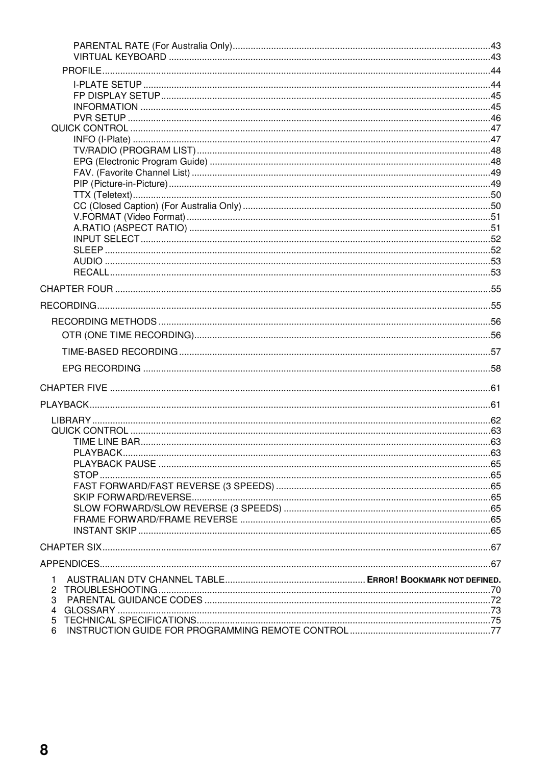 Toshiba HDD-J35 manual Australian DTV Channel Table, TV/RADIO Program List 