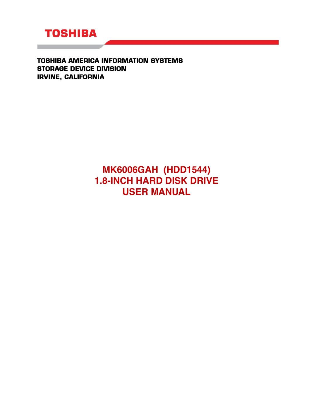 Toshiba HDD1544 user manual Inch Hard Disk Drive 