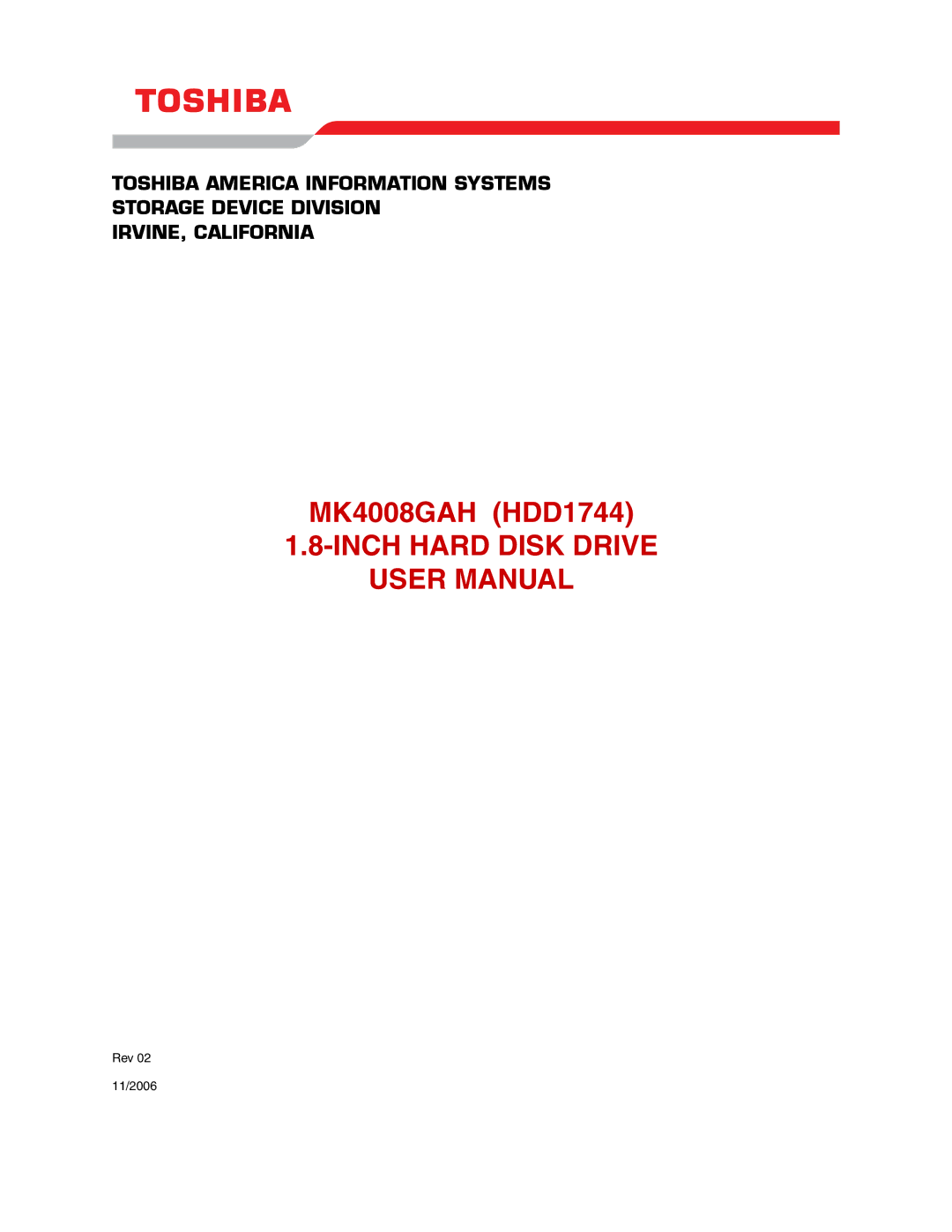 Toshiba HDD1744 user manual Inch Hard Disk Drive 