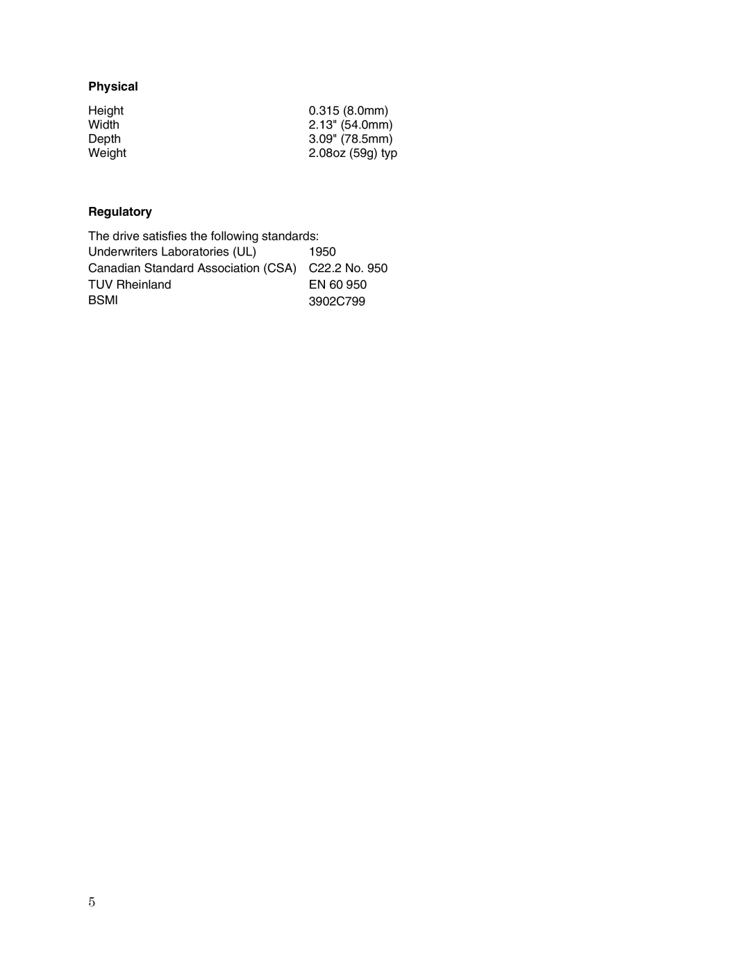 Toshiba HDD1744 user manual Physical, Regulatory 