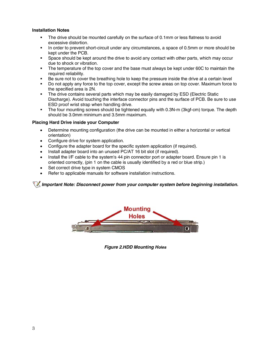 Toshiba HDD2136 user manual Installation Notes, Placing Hard Drive inside your Computer 