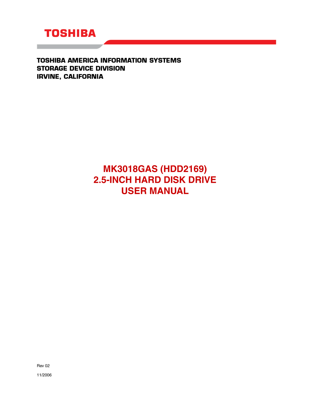 Toshiba HDD2169 user manual Inch Hard Disk Drive 