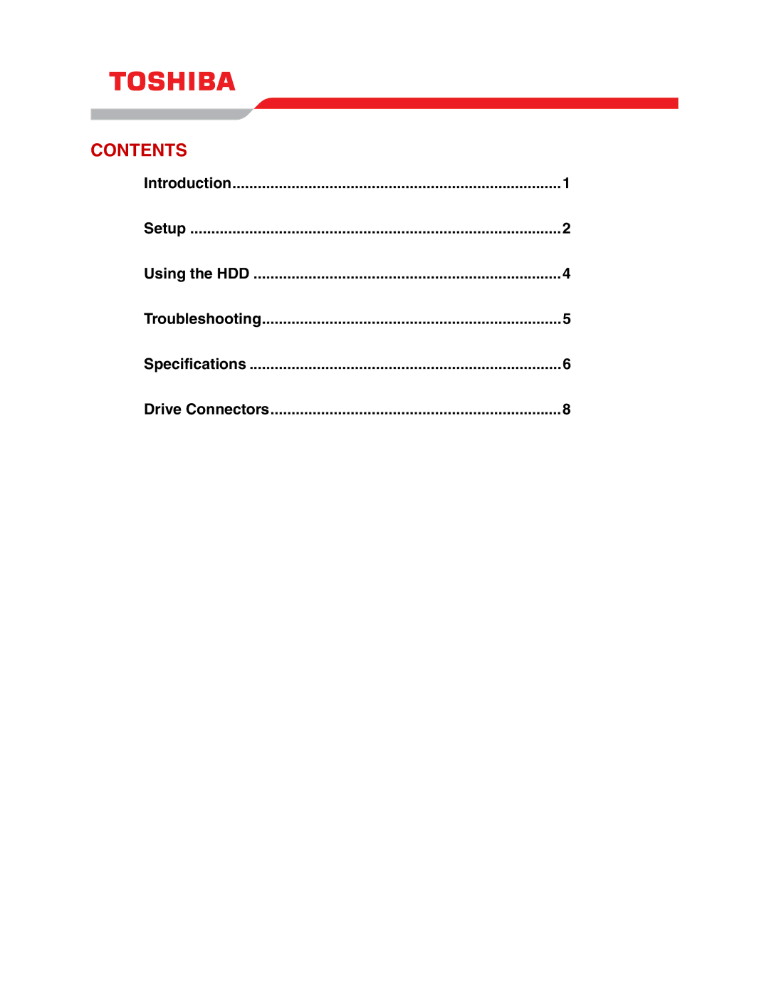 Toshiba (HDD2188) user manual Contents 